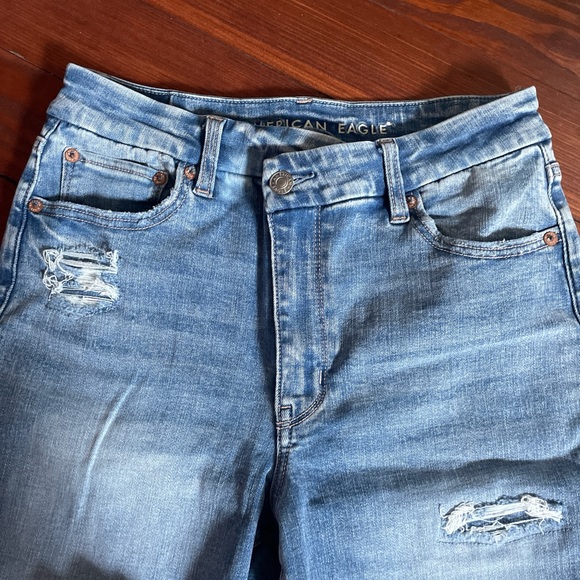 American Eagle High Rise Crossover Waist Ripped Flare Jean - Picture 2 of 5